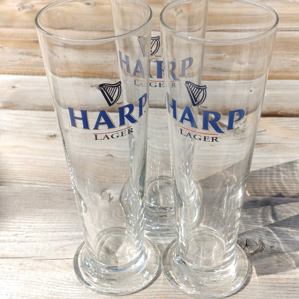 RARE HARP Lager Glasses TRIO 8" Tall Beer Glass Harp Logo Guinness GREAT BASE